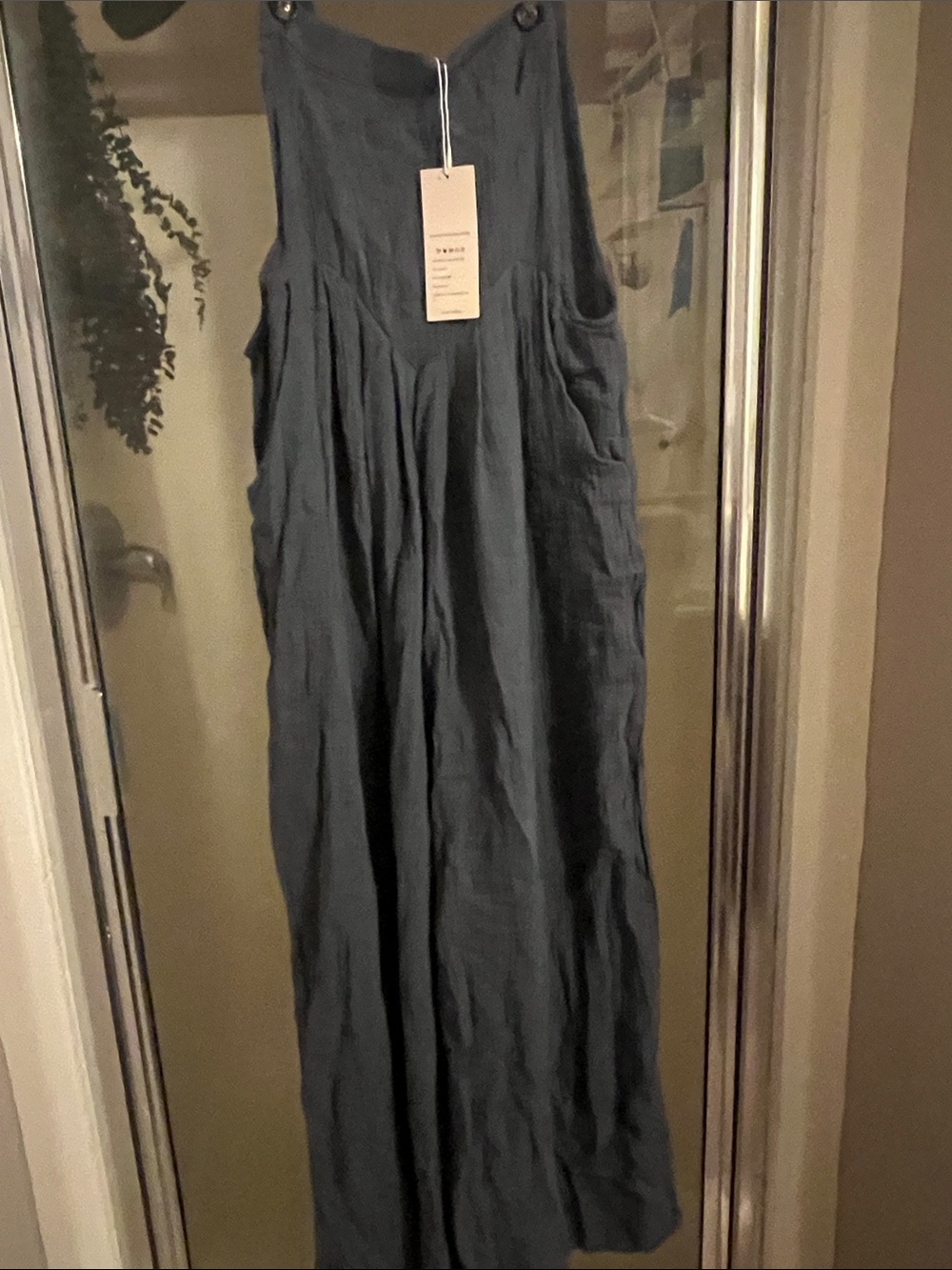 Washed Blue cotton gauze pants Jumper with Pockets